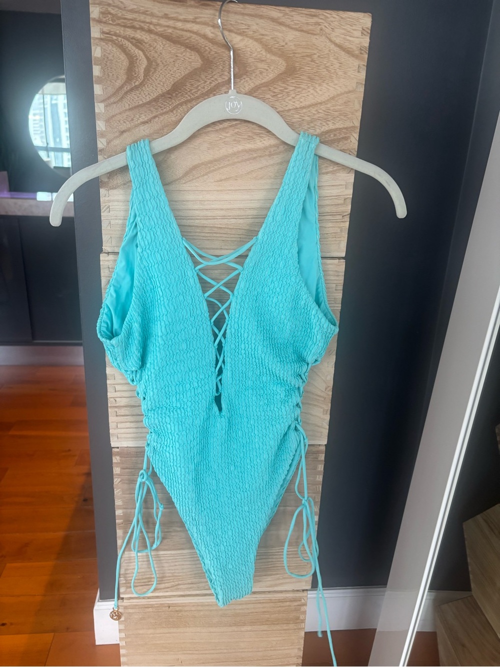 Turquoise Lace-Up One-Piece Swimsuit with Side Ties